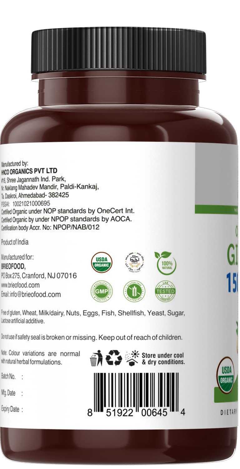 [Australia] - Brieofood Organic Ginger 1500mg, 45 Servings, Vegetarian, Gluten Free, 90 Vegetarian Tablets 