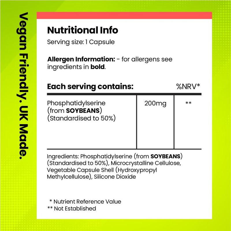 Phosphatidylserine 200mg | High Strength Nootropic Supplement | 120 Capsules | 120-Day Supply | UK-Made Vegan | Supports Memory, Focus, Stress Relief & Brain Health | Fitimins