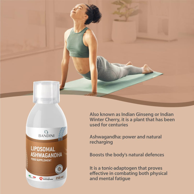 Bandini® Liposomal Ashwagandha 250 mg KSM-66 – High Strength - Higher Absorption & Bioavailability – Reduce Stress, Tiredness & Fatigue - Sleep & Brain Health Support – 250 ml Bottle, 25 Portions