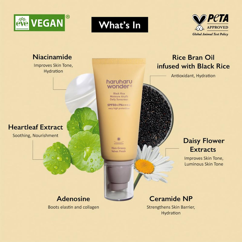 [Australia] - Haruharu Wonder Black Rice Moisture Airyfit Daily Sunscreen 1.69fl.oz - Velvet Finish, No White Cast, Hydrating, Moisturizing, Korean Skin Care, Vegan, Clean Beauty 1.69 Fl Oz (Pack of 1) 