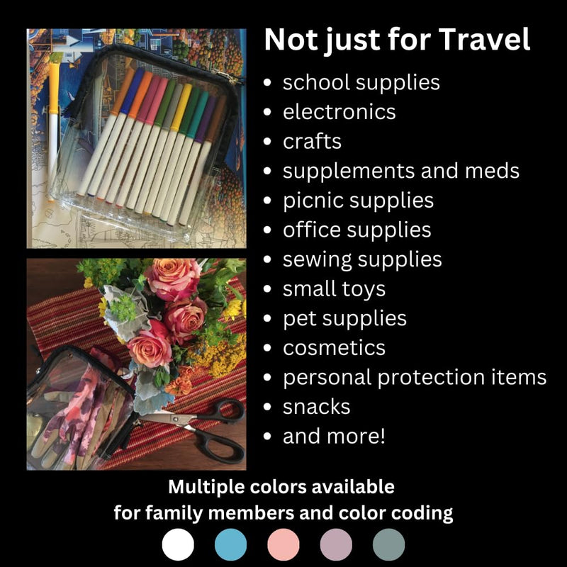 TSA-Approved Clear Toiletry Bag Set of Four Colors. Breeze Through Security, Access Items Fast and Organize Travel items by Color