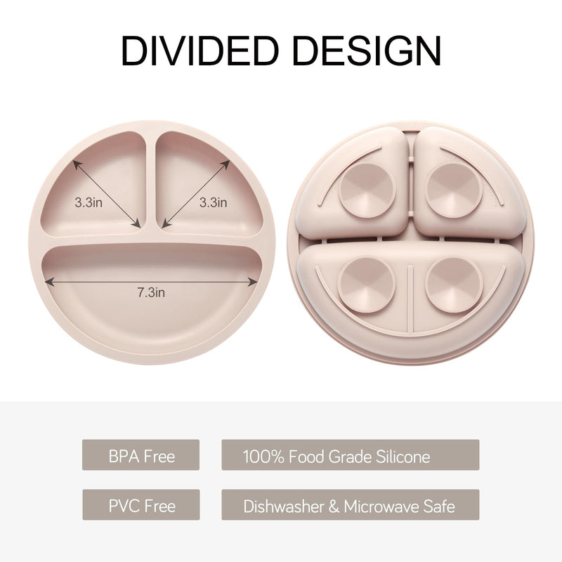 [Australia] - Silicone Feeding Set, 2 Pack Divided Toddler Plates with Suction, 2 Pack Utensils - Spoons & Forks, BPA Free, Baby Led Weaning Supplies Pink 