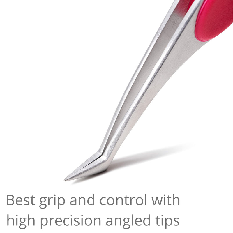 [Australia] - Beaditive High Precision Angled Tip Tweezers with Padded Handle - 4.7" Craft Tweezers for Sewing, Beading and DIY - Serrated Fine Angled Tips - Stainless Steel 