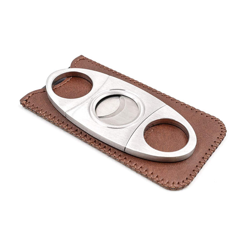 [Australia] - Stainless Steel Cigar Cutter with Leather Case,Double Blade for a Precise Perfect Cut(Brown deer) Brown Deer 