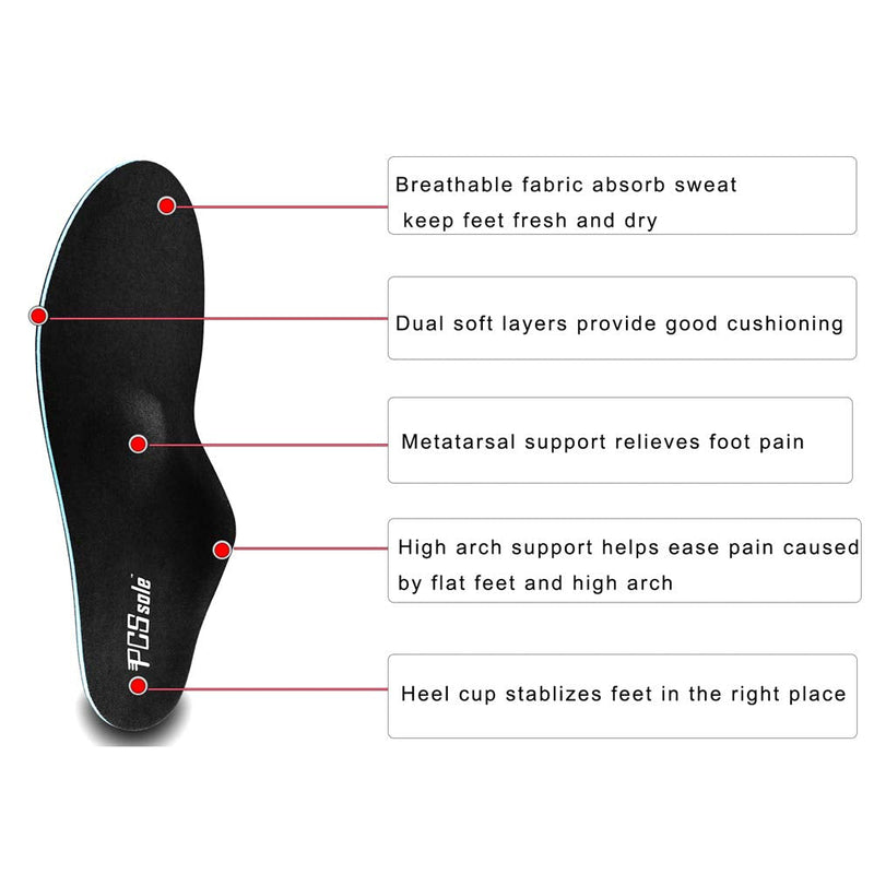 [Australia] - PCSsole Orthopedic insoles for flat feet, heel spurs, plantar fasciitis, shoe insoles for work shoes, sports, shoe insoles for women and men EU43-44 (28cm) black 