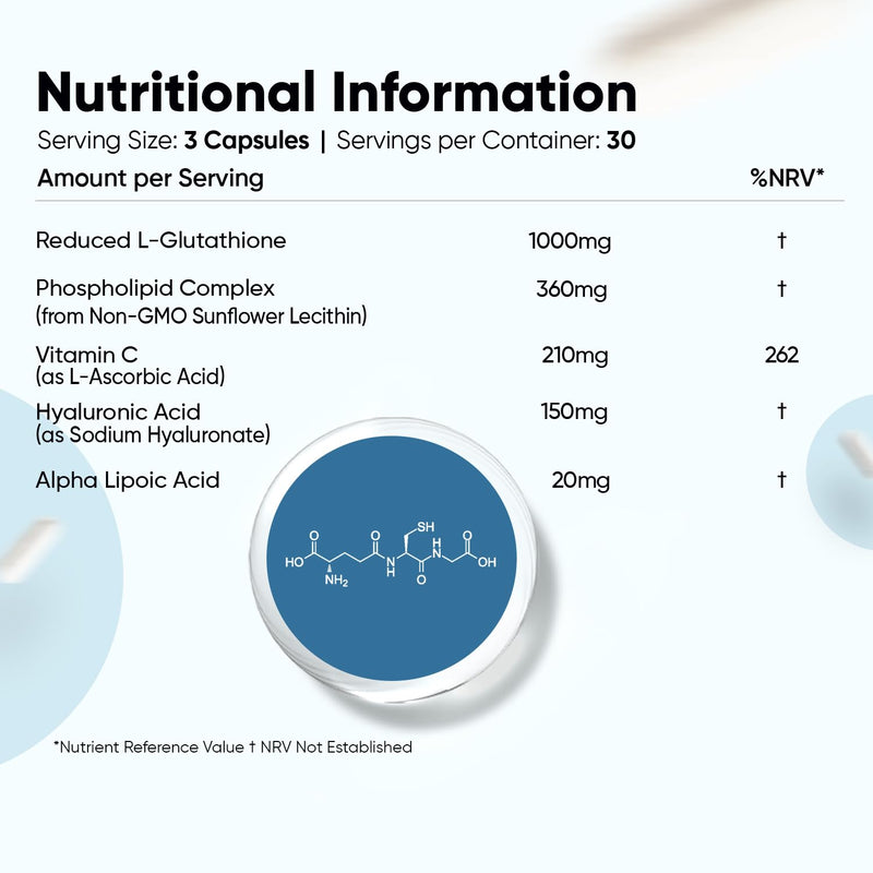 WeightWorld L-Glutathione Supplement 1000mg - 90 Capsules - with Vitamin C, Hyaluronic Acid & Alpha Lipoic Acid - Non-GMO & Vegan - Reduced Liposomal Glutathione Capsules for Men & Women