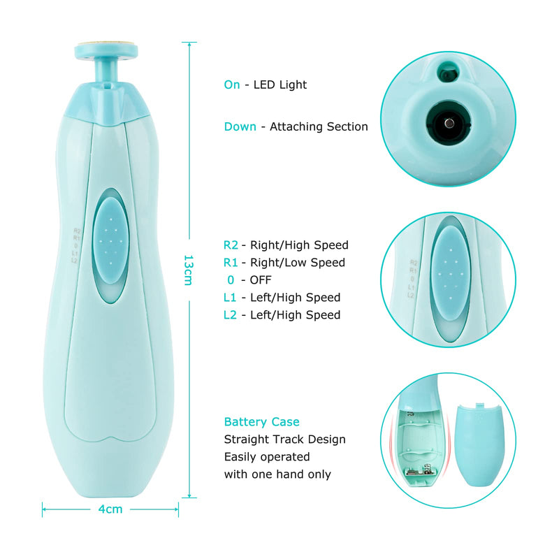 [Australia] - Baby Nail Trimmer Electric, Lupantte Safe Baby Nail File, Baby Nail Clippers with Light and 6 Grinding Pads for Newborn Infant Toddler or Adults Toes and Fingernails, Kids Nail Care, Polish and Trim Green 