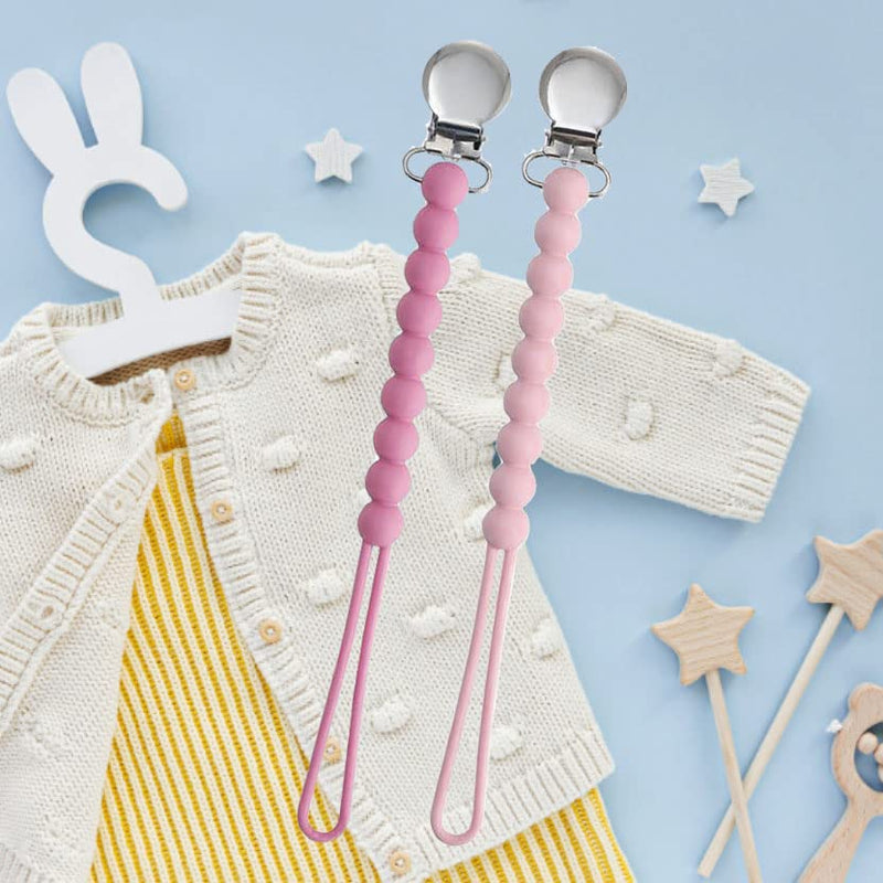 [Australia] - Pacifier Clips Baby Girls - MORIBOX Paci Clip Soothe Baby Binky Holder for Shower Birthday Gift 2 Pack R-Pink 