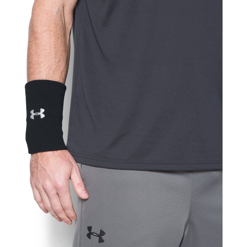 [Australia] - Under Armour Adult 6-inch Performance Wristband 2-Pack Black (001)/White One Size 