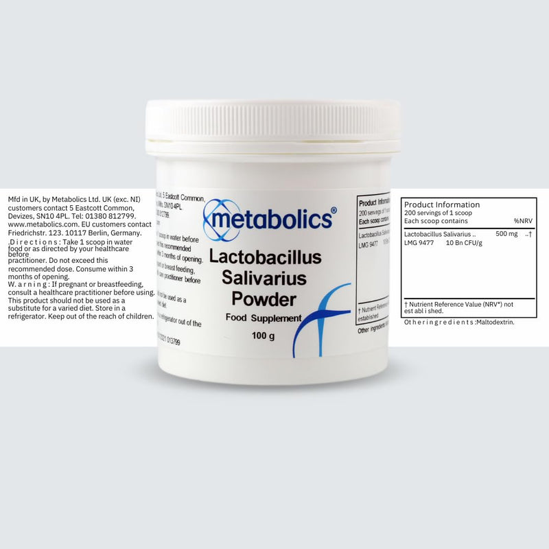 Lactobacillus Salivarius Powder 100g | High-Potency Probiotic | Supports Digestive & Immune Health | Vegan-Friendly | UK Made | Metabolics