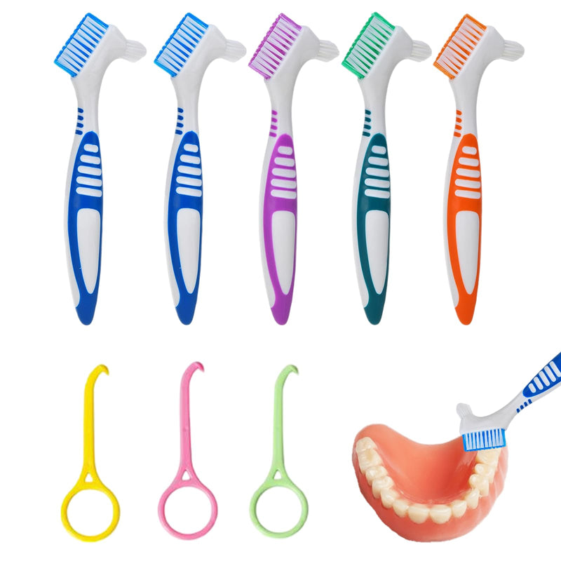 [Australia] - VARKAGE Pack of 5 denture toothbrushes, toothbrush for dentures with 3 denture pullers, denture brush for all types of dentures to make them cleaner 