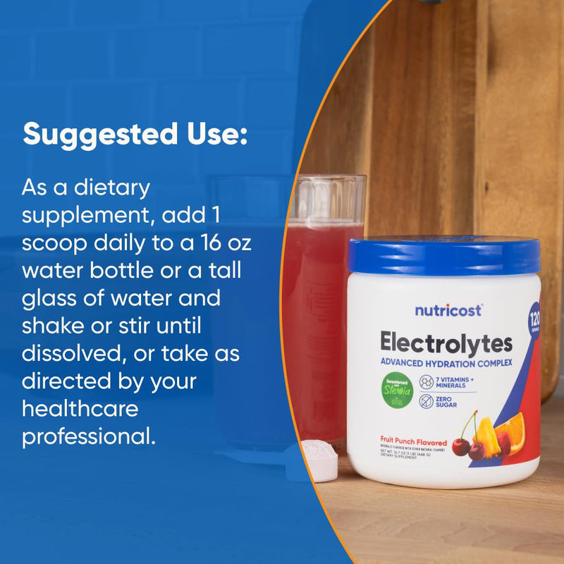 [Australia] - Nutricost Electrolyte Complex Powder (120 Servings, Fruit Punch) - Hydration Supplement Drink Mix with Vitamins and Minerals 1.04 Pound (Pack of 1) 
