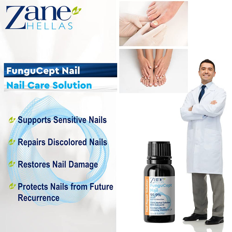 Zane Hellas FunguCept Nail Solution, 0.33 oz - 10ml | For Discolored, Thickened, Crumbled Nails, Visible Results in 4 Weeks