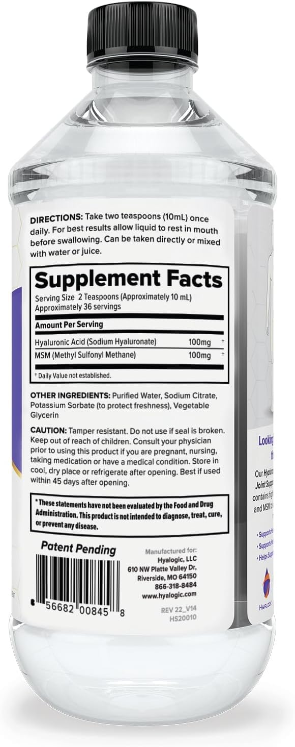 [Australia] - Hyalogic Hyaluronic Acid Joint Support Supplement (12 oz) ‚Äì Advanced Formula Joint Supplement ‚Äì MSM & 100 mg Hyaluronic Acid Supplements ‚Äì Joint Supplements for Women & Men for Overall Joint Health 