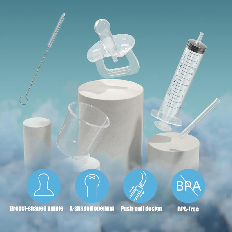[Australia] - PandaEar Baby Medicine Dispenser Kit (4PCS) - Oral Syringe, Pacifier Medicine Feeder, Measuring Cup & Cleaning Brush | Silicone Baby Medicine Dropper for Newborns, Infants & Toddlers 