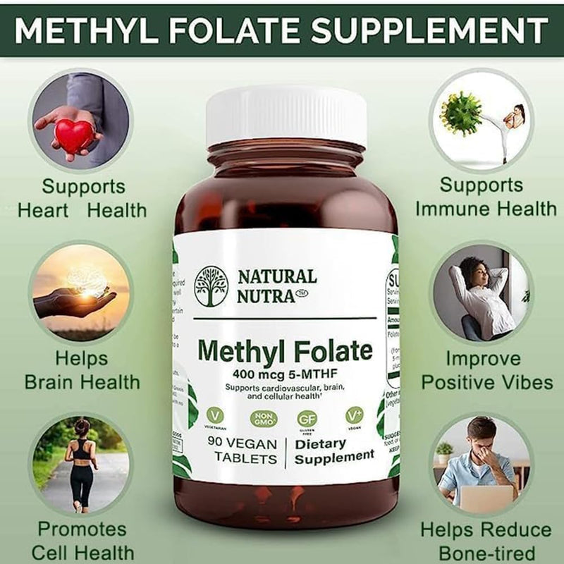 Natural Nutra Active Methyl Folate Supplement 90 Vegan Tablets (Pack of 3) | Quatre Folic, Supports Heart & Body Health, Helps Brain Health, Improves Positive Vibes, Helps Reduce Bone Tiredness, B9 90 Count (Pack of 3)