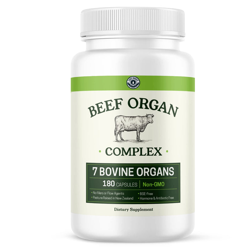 Beef Organ Supplement Grass Fed - 7 Beef Organs Complex from New Zealand - Liver, Heart, Pancreas, Kidney, Lung, Spleen, Bone Marrow - Non-GMO, No Fillers, Hormone & Antibiotic Free - Carnivore Diet