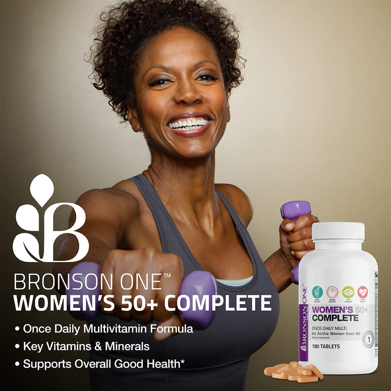 Bronson ONE Daily Women 50+ Complete Multivitamin Multimineral, 180 Tablets | Once-Daily, Targeted Nutrition For Active Women Over 50, Non-GMO, Gluten-Free, Soy-Free 180 Count (Pack of 1)