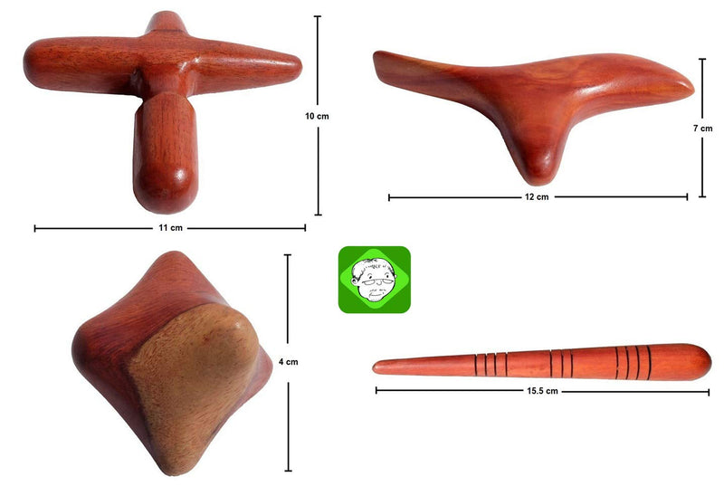 [Australia] - Lungcha 4 Types, 5 Piece Set Traditional Thai Massage Reflexology Wooden Stick Tool (Set of 4 Types Body Hand Foot Massage) 