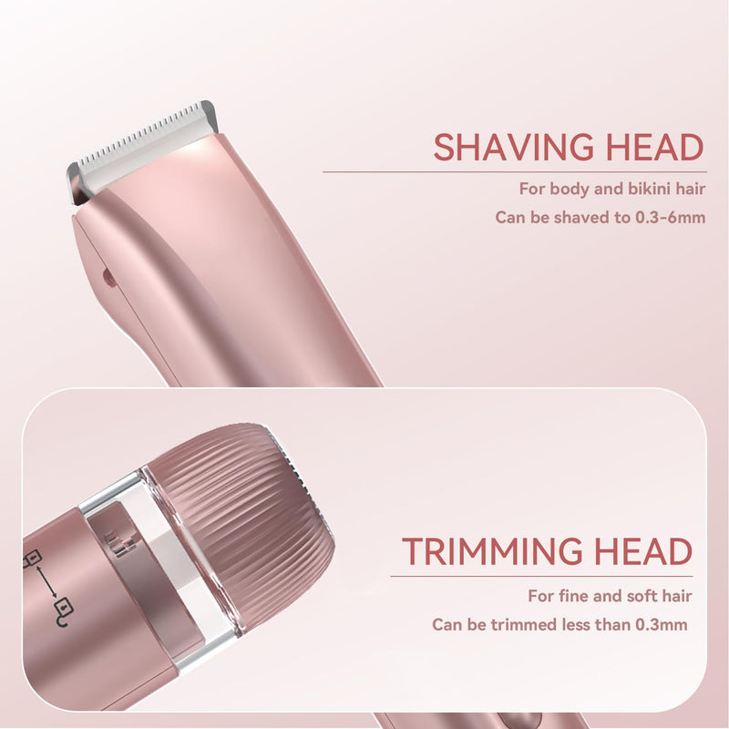 [Australia] - 2 in 1 Women Electric Shaver Dual Head Bikini Trimmer for Women IPX7 Waterproof Wet & Dry Use Body Hair Trimmer Replaceable Hair Remover for Bikini Underarm Leg Arm Body Face, Pink 