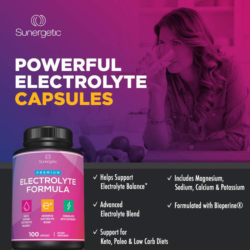 [Australia] - Premium Electrolyte Capsules – Support for Keto, Low Carb, Rehydration & Recovery - Electrolyte Replacement Tablets – Includes Electrolyte Salts, Magnesium, Sodium, Potassium – 100 Capsules 