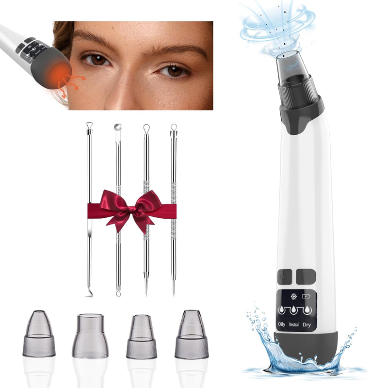 Blackhead Remover Pore Vacuum - Facial Pore Cleaner with 3 Adjustable Suction Levels, 4 Blackhead Removal Tools, Electric Acne Extractor Tool for Women & Men White