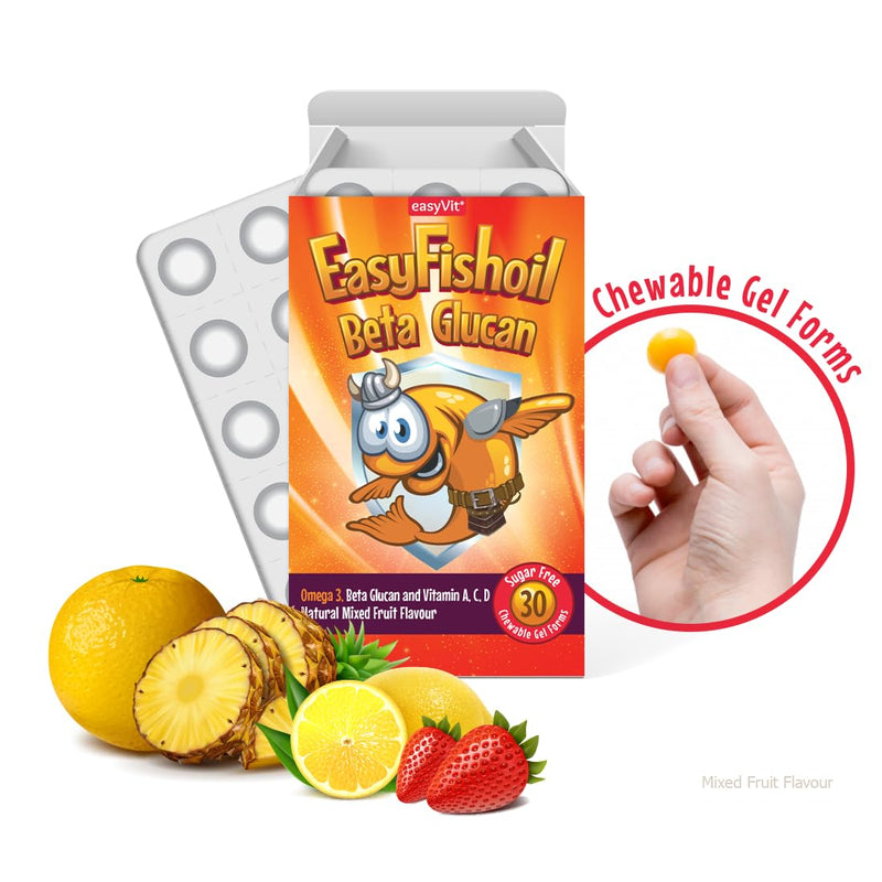 EasyFishoil Beta Glucan Omega 3 Fish Oil chewable Supplements, Natural Mixed Fruit Flavour, Pack of 30 1 Pack