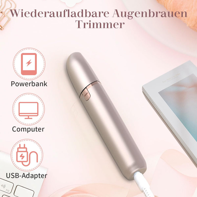 [Australia] - Eyebrow razor electric eyebrow trimmer women: electric eyebrow epilator precision eyebrow trimmer women, painless eyebrow hair remover for women rose golden 