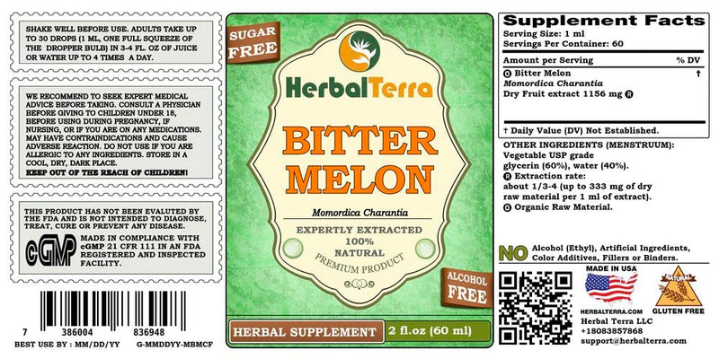 [Australia] - Bitter Melon (Momordica Charantia) Glycerite, Organic Dried Fruit Alcohol-FREE Liquid Extract 2 oz 2 Fl Oz (Pack of 1) 
