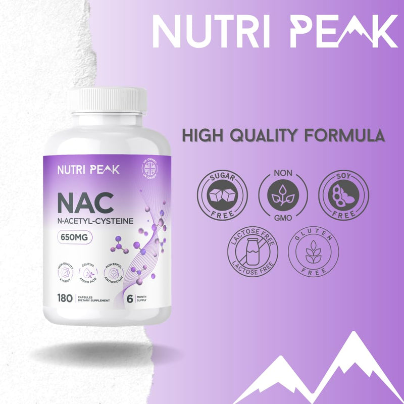 Max Strength NAC Supplement | 650MG | 180 Capsules | N-Acetyl-Cysteine | Antioxidant & Glutathione Support | Amino Acid | Cysteine Supplement| Vegan & Gluten Free