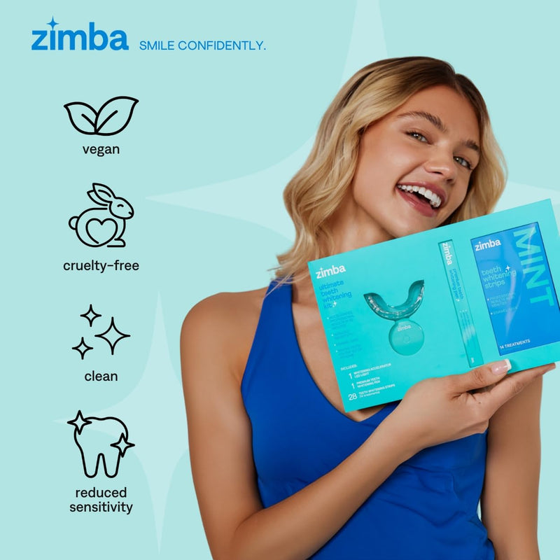 [Australia] - New Zimba Ultimate Whitening Kit | Cordless LED Accelerator Light, Whitening Strips, and Whitenig Pen 0.33 Fl Oz (Pack of 3) 