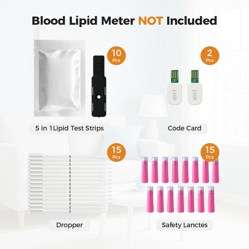 10 Pack 5 in 1 TC HDL TG LDL TC/HDL Test Strips with Lancets Droppers Compatible with The YYBL-01 Lipid Meter (Meter Not Included)