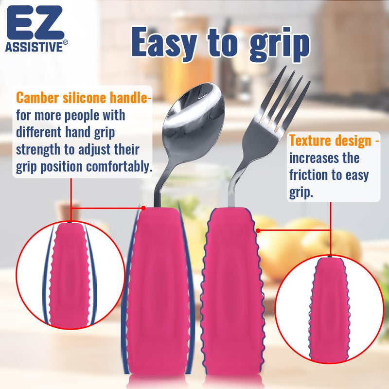 [Australia] - Adaptive Weighted Utensils Set – Spoon and Fork for Hand Tremors, Parkinson’s, Elderly, and Arthritis – Adaptive Eating Utensils for Weak Grip and Limited Mobility Left Hand - 1 Set DeepPink Spoon and Fork 