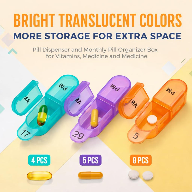 Monthly Pill Organizer Monthly 31 Day AM PM – Pill Sorter Monthly with Large Compartments, 2 Times Pill Container,Monthly Pill Holder for Vitamins, Supplements & Daily Medication
