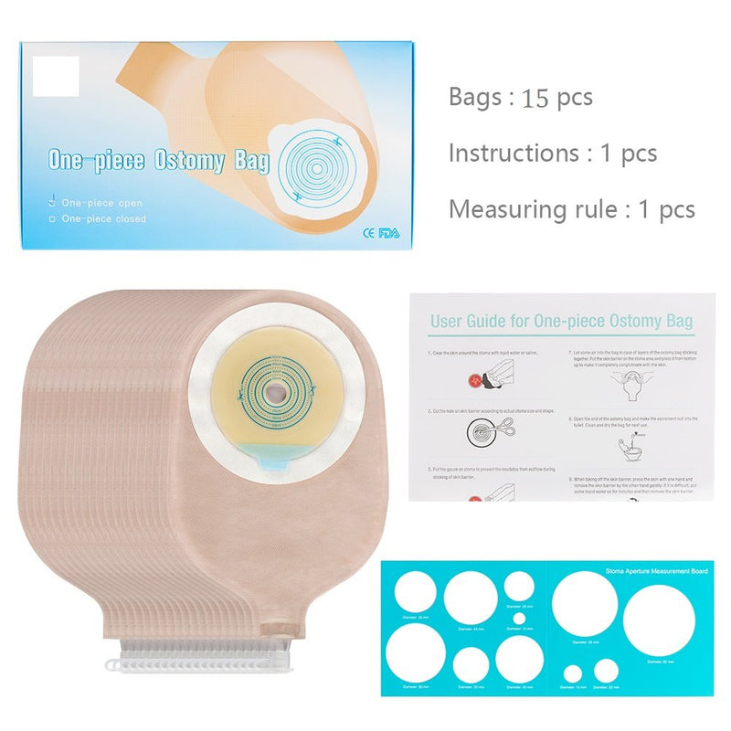 [Australia] - Carbou 15PCS One-Piece Urostomy Bag Drainable Pouches with Measure Card,Cutting Tool for Colostomy Ileostomy Stoma Care, Cut-to-Fit 