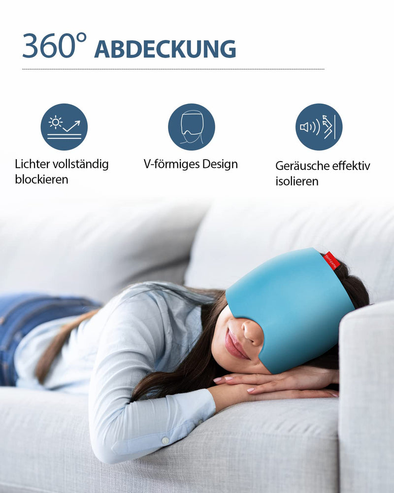 [Australia] - Comfytemp Migraine Mask Gel Cooling Mask, Stretchy Cooling Hat Sleep Mask, Cold Compression Therapy Cool Pack Face, Ice Cap for Headaches, Swollen Eyes, Sinuses, Nervousness Blue 