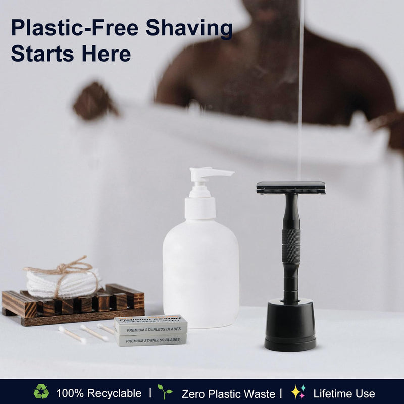 [Australia] - Matte Black Double Edge Safety Razor with Stand, Single Blade Razors for Men and Women, with 10 Safety Razor Blades, Smooth and Close Shave Matte Black with Stand 