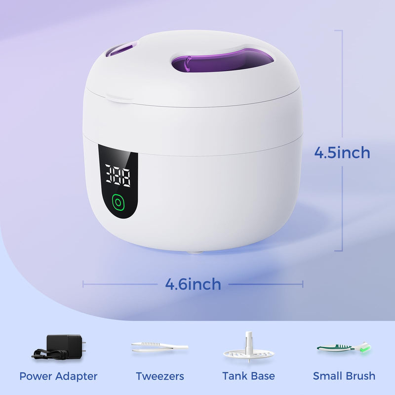 [Australia] - New Ultrasonic Retainer Cleaner Machine with Removable Inner Tank for Aligners, Mouth Guards, Jewelry ‚Äì 180ml Capacity, 45kHz Ultrasonic Cleaner, 3 Modes, Digital Timer, Smart Pause & Quiet to 30dB White 