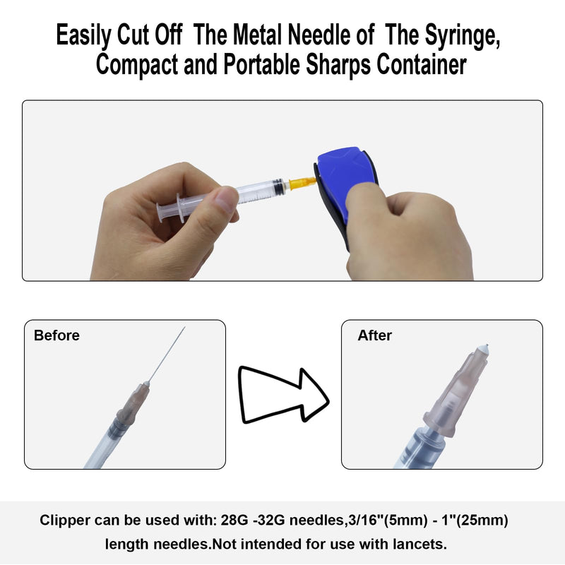 [Australia] - Needle Clipper for Insulin Syringe, Portable Sharps Container for Disposal Sharps, Compatible with 28-32Ga Syringe Needle, Fit Home and Travel Blue 