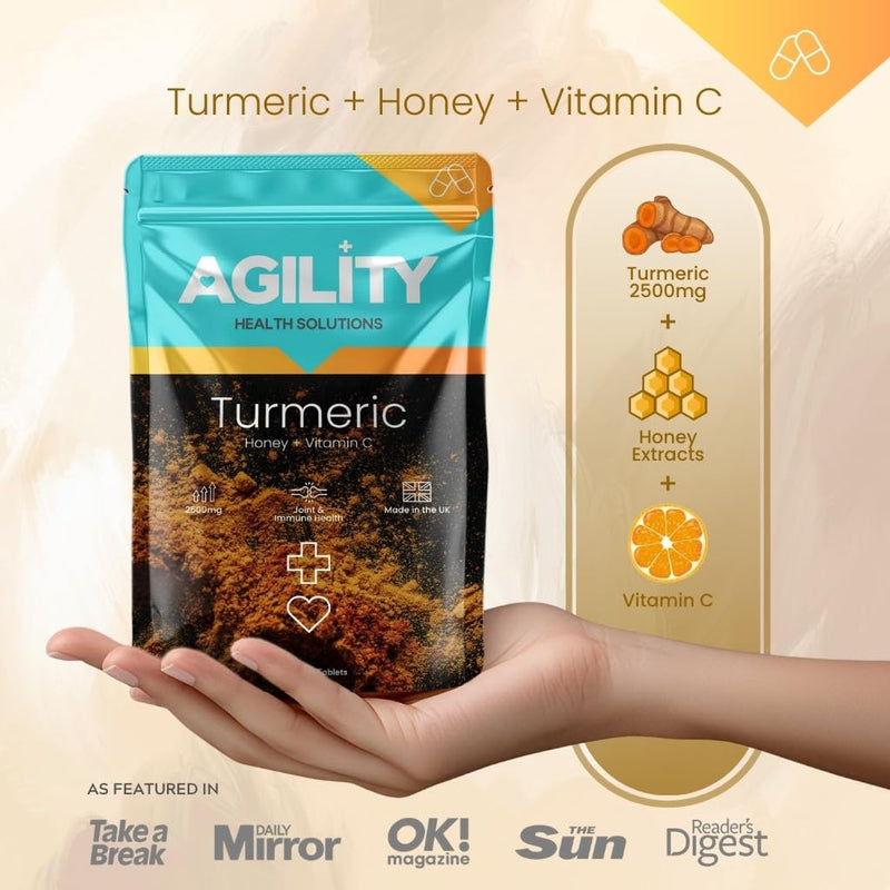 VYTALIVING 2500mg High Strength 120 Turmeric Tablets with Honey & Vitamin C, Turmeric Supplements, Herbal Food Supplement for Joint Function & Immune System Health | 120 Tablets
