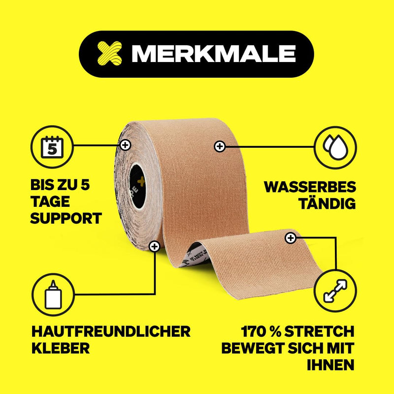 [Australia] - SPORTTAPE Kinesiology Tape - Beige - 5 cm x 5 m | Kinesiotapes and sports tape for injuries and pain | Elastic hypoallergenic physio tape | KinesioTape waterproof | Knee Tape Muscle Tape 
