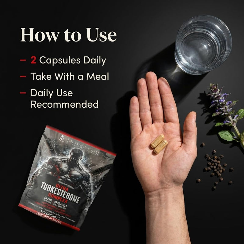 Turkesterone Ultra Complex 5000mg Vegan Capsules, Beta Ecdysterone L Leucine Rhodiola BioPerine, Plant Based Daily Supplement, Clean Non GMO Formula, Made in UK, 120 Capsules