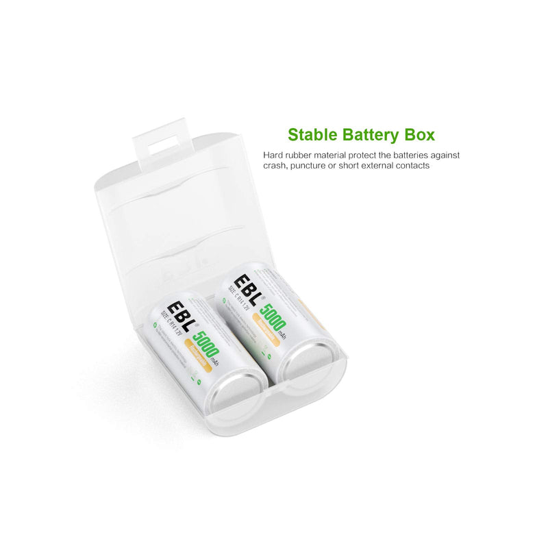 EBL 906 Smart Charger for AA AAA C D 9V Rechargeable Batteries with 4 Pieces 5000mAh C Rechargeable Batteries