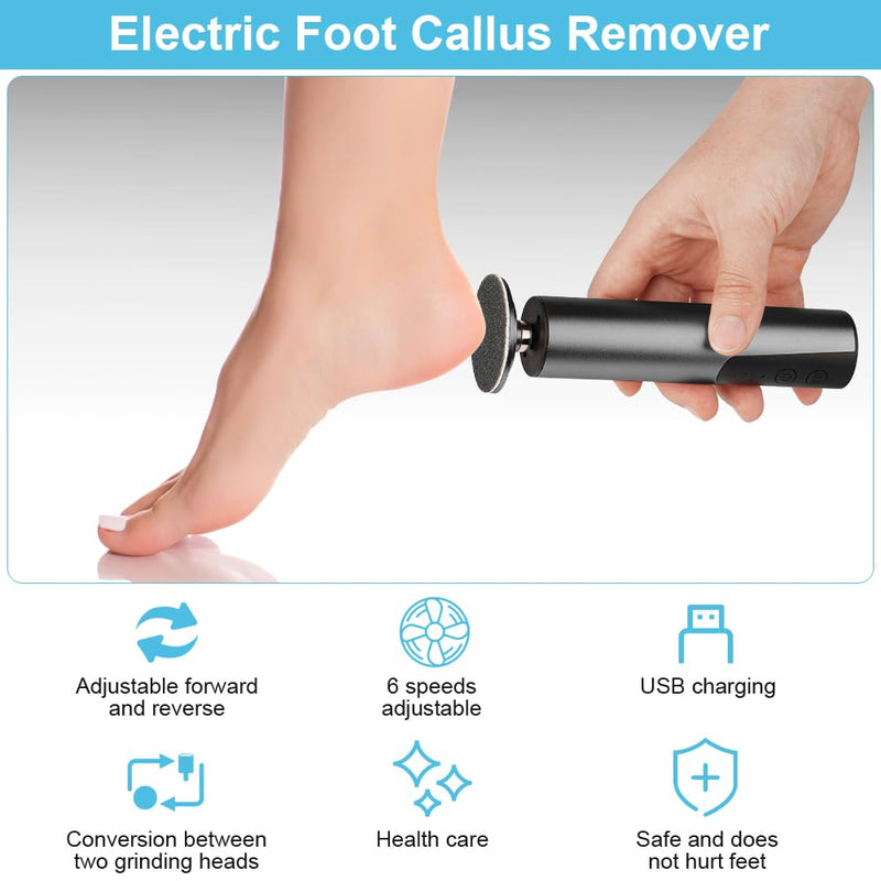 [Australia] - ACWOO Electric Callus Remover, Rechargeable Electric Foot Callus Remover Set with Interchangeable Foot Files, 9 Speeds, Foot Care Set for Cracked Heels, Calluses, Dead Skin (Black) Black 