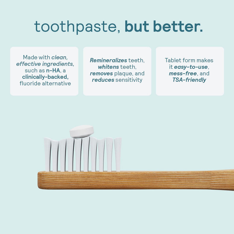[Australia] - HUPPY Toothpaste Tablets, Nano Hydroxyapatite Toothpaste - Natural Whitening, Fluoride Free and Remineralizing Tablets - Travel Hydroxyapatite Tabs, 62 Count One Month w/Refillable Tin Can 
