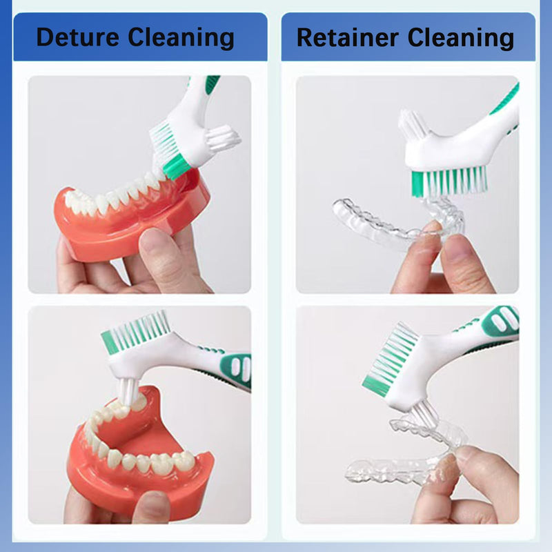 [Australia] - 4PCS Denture Bath Case Cup Kit Denture Storage Bath Box Denture Brush Kit Denture Cleaning Kit with 2 Denture Brush, Retainer Cases and Denture Bath Case with Strainer Basket and Lid Blue&Light Blue(Set of 4) 