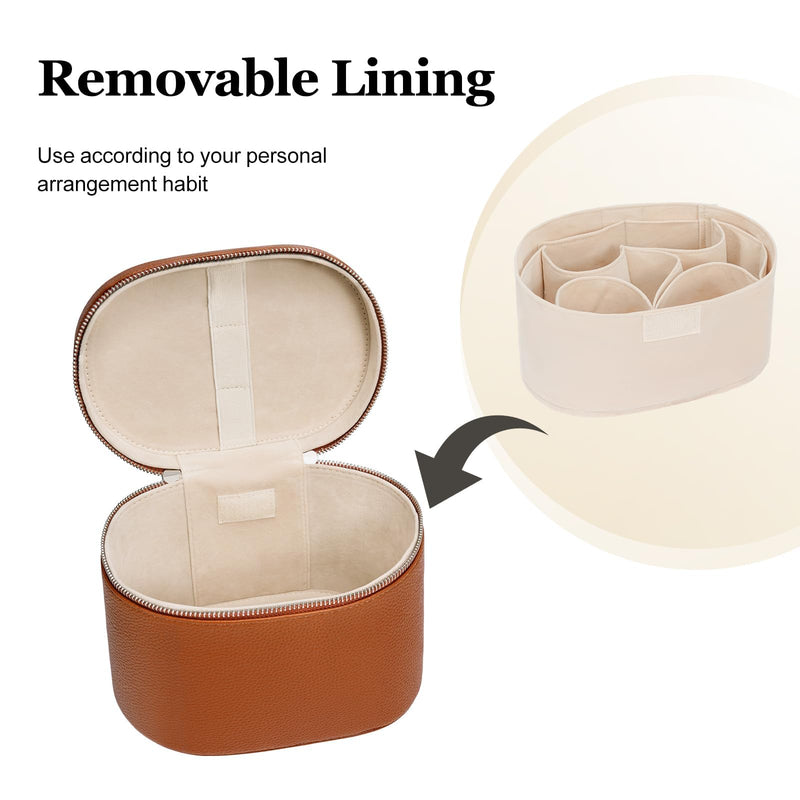 Cosmetic Case, Leather Makeup Bag, Portable Handheld Makeup Case, Detachable Compartments Coffee M(8*5.5*6in)