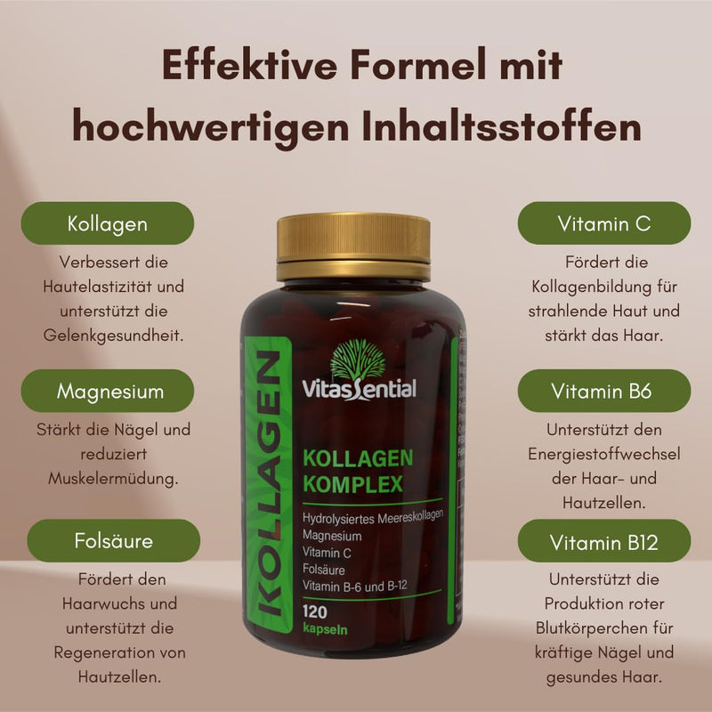 [Australia] - Vitassential Collagen Complex - Hydrolyzed Marine Collagen Peptide with Magnesium, Vitamin C, B6, B12, Folic Acid for Joints, Skin, Hair and Nails - 120 Capsules 