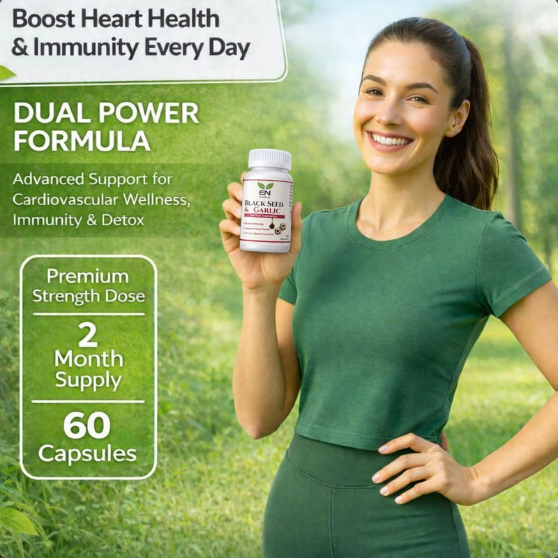Black Seed & Garlic Capsules 500mg – 60 Vegetarian Capsules – Nigella Sativa & Garlic Powder Supplement – Natural Antioxidant Herbal Supplement – Supports Immunity, Heart Health & Detox
