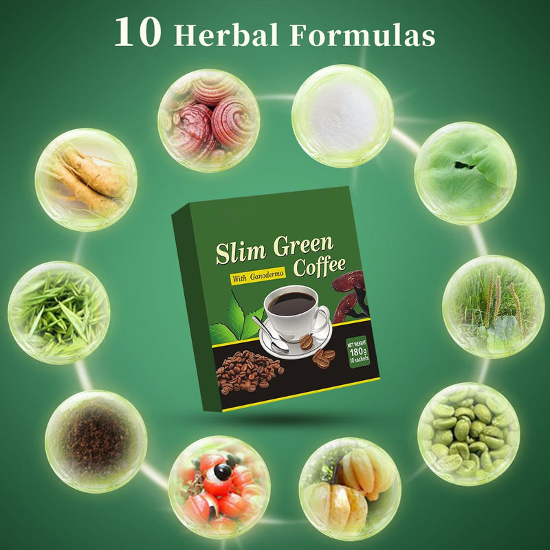 [Australia] - Premium Green Coffee Bean Extract Powder - Gluten-Free Green Coffee Bean Extract Supplements with 10 Natural Health Blends, Instant Coffee, 180g (18 Sachets) 